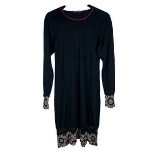 Gundrun Sjoden Crochet Cotton / Wool Sweater Embroidered Dress in Black Size L